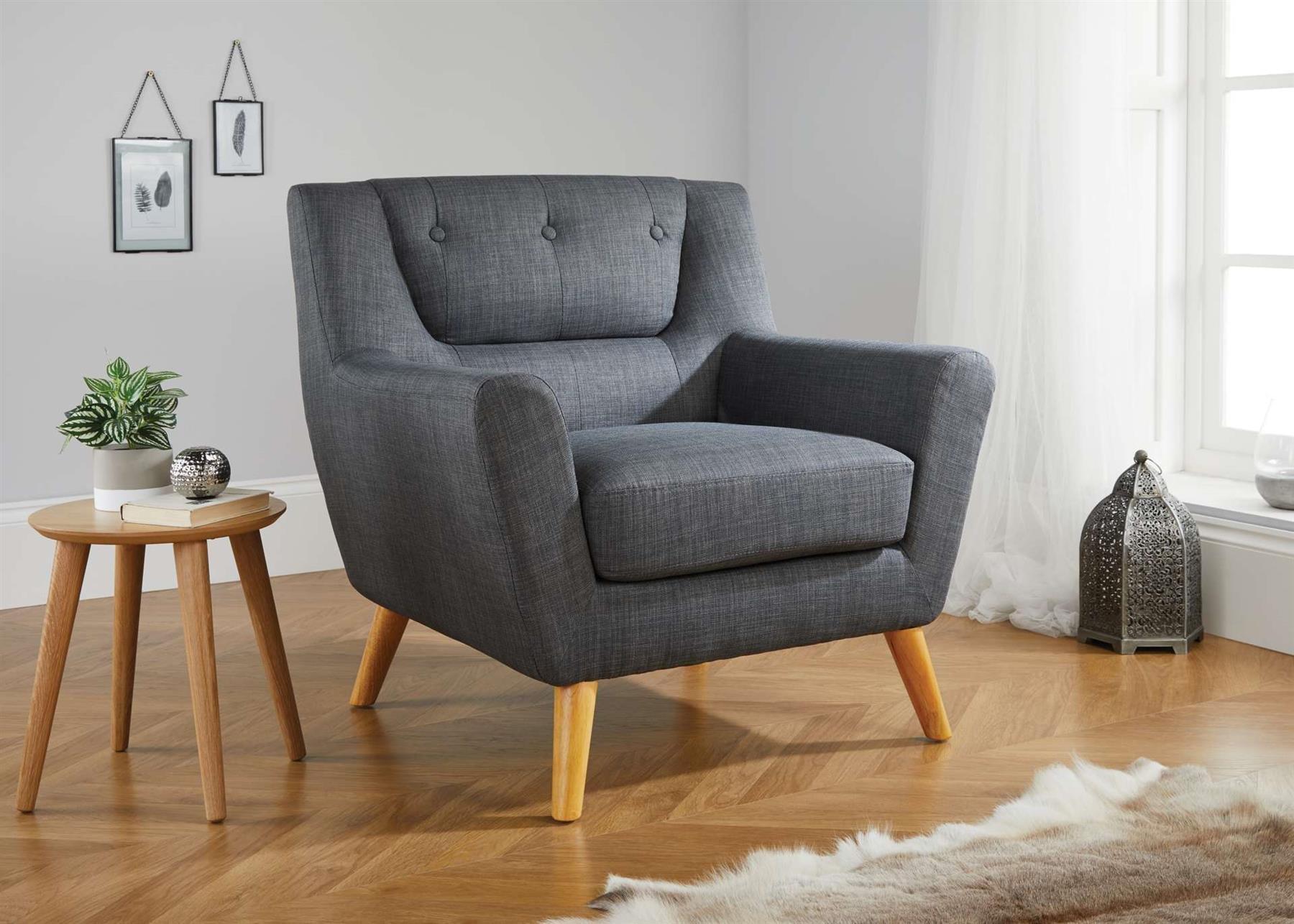 Grey Fabric Armchair Birlea Lambeth Easy Chair Scandinavian Modern Retro